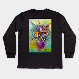 A bouquet of sunny flowers in a vase Kids Long Sleeve T-Shirt